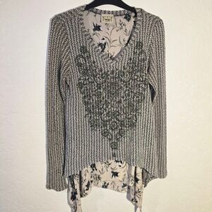 VOCAL USA Womens S Sheer Floral lined Layered Knit Top Long Sleeve Tunic Concert